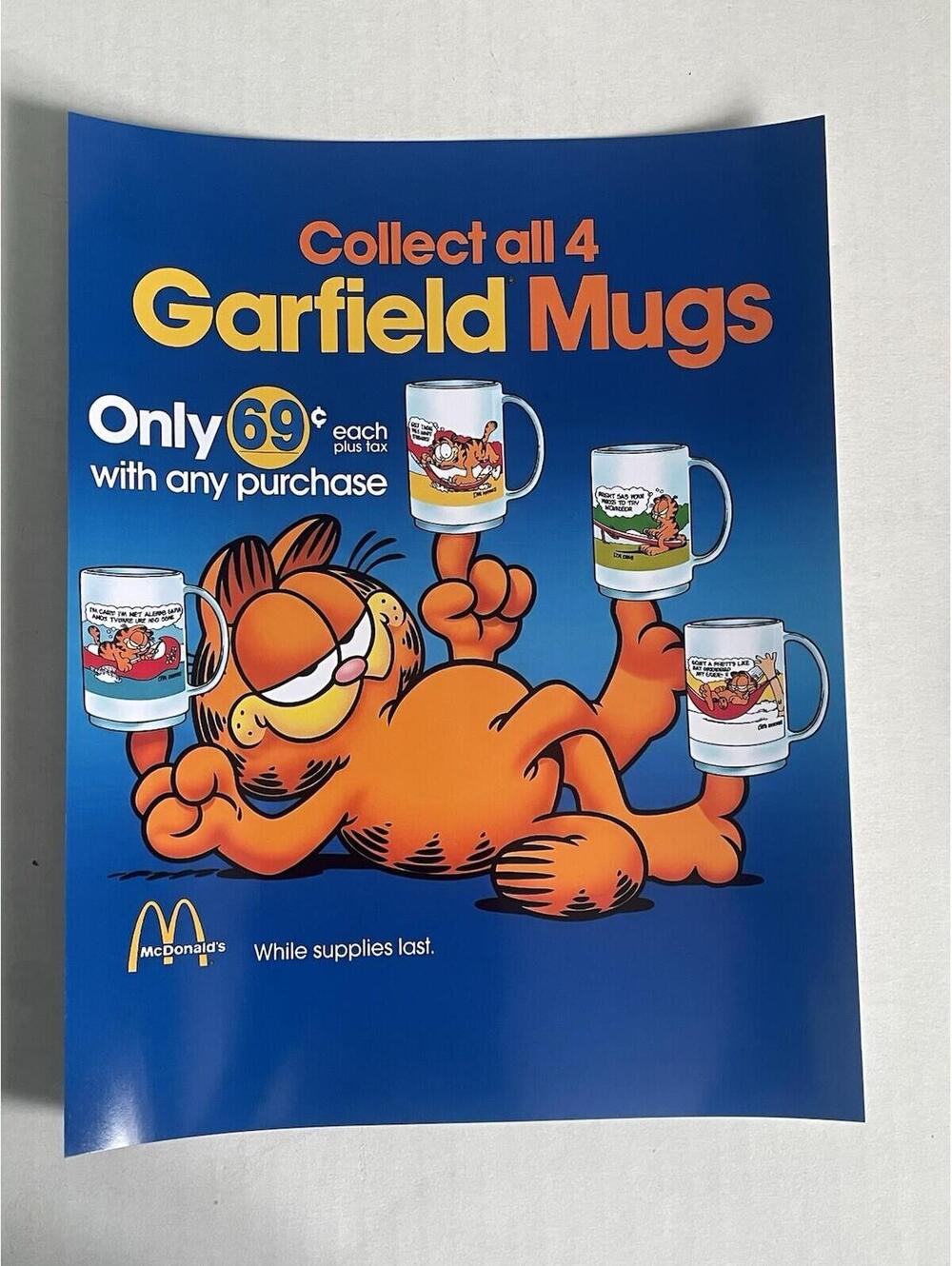 McDonalds Garfield Mugs Happy Meal REPRINT Display Ad Sign Poster McDonald’s